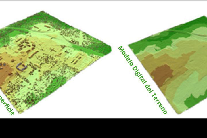 Modelo digital del terreno (drcha.) vs. modelo digital de superficie (izqda.)